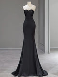 Sweetheart Black Mermaid Evening Dress Strapless Long Prom Dress HZ0319
