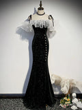 Black Mermaid Long Prom Dress Sweet Formal Party Dress HZ0319