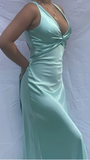 Elegant Purple V Neck Halter Sheath Satin Simple Long Prom Dress HZ0319