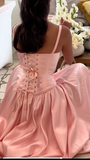 Sweet Pink Straps A-Line Satin Party Dress Beautiful Bridesmaid Dress HZ0319