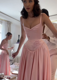 Sweet Pink Straps A-Line Satin Party Dress Beautiful Bridesmaid Dress HZ0319