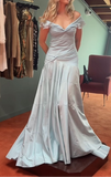 Light Blue V Neck A-Line Vintage Prom Dress Evening Gown HZ0319