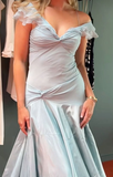 Light Blue V Neck A-Line Vintage Prom Dress Evening Gown HZ0319