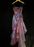 Vintage Spaghetti Straps Sheath Chiffon Ruffled Long Prom Dress HZ0319