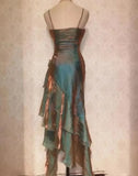 Vintage Spaghetti Straps Asymmetrical Chiffon Long Party Dress HZ0319