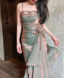 Vintage Spaghetti Straps Asymmetrical Chiffon Long Party Dress HZ0319