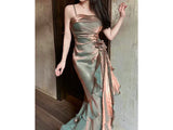 Vintage Spaghetti Straps Asymmetrical Chiffon Long Party Dress HZ0319