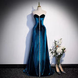 Elegant Strapless A Line Velvet Long Prom Dress Formal Party Dress HZ0319