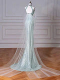 Tiffany Blue Mermaid Sequins Long Prom Dress Formal Party Gown HZ0319