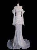 Shiny Off The Shoulder Sequin Mermaid Long Prom Dress Wedding Dress HZ0319