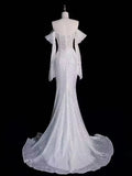 Shiny Off The Shoulder Sequin Mermaid Long Prom Dress Wedding Dress HZ0319