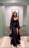 Sexy Straps Black Girl Mermaid Satin Long Party Dress Evening Gown HZ0319