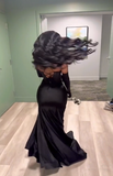 Sexy Straps Black Girl Mermaid Satin Long Party Dress Evening Gown HZ0319