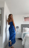 Royal Blue Mermaid Satin Spaghetti Straps Long Evening Party Dress HZ0319