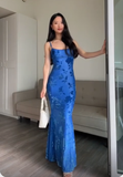 Royal Blue Mermaid Satin Spaghetti Straps Long Evening Party Dress HZ0319