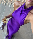 Elegant Purple Halter Backless Long Evening Party Dress HZ0319