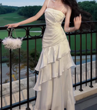 Spaghetti Straps Sheath Chiffon White Long Party Dress Birthday Outfits HZ0319