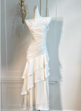 Spaghetti Straps Sheath Chiffon White Long Party Dress Birthday Outfits HZ0319