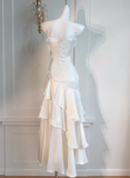 Spaghetti Straps Sheath Chiffon White Long Party Dress Birthday Outfits HZ0319