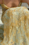 Light Yellow Strpas Beading Lace Mermaid Long Evening Dress HZ0319