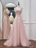 Pink A-Line Sequin Tulle Princess Prom Dress Birthday Party Gown HZ0319