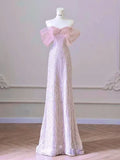 Pink A-Line Off The Shoulder Sequin Long Prom Dress Birthday Outfits HZ0319