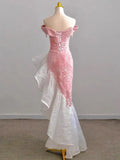 Off The Shoulder Pink Mermaid Ruffle Velvet Long Prom Dress HZ0319