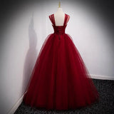 A-Line Burgundy Tulle Long Prom Dress Birthday Party Gown HZ0319