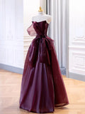 Burgundy Strapless A-Line Formal Party Dress Long Prom Dress HZ0319