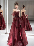 Burgundy Strapless A-Line Formal Party Dress Long Prom Dress HZ0319
