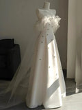 White Strapless A Line Satin Tulle Sweet Birthday Party Dress HZ0319
