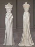 Strapless White Sheath Satin Wedding Dress Formal Evening Gown HZ0319