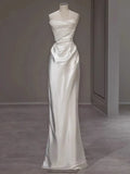 Strapless White Sheath Satin Wedding Dress Formal Evening Gown HZ0319