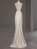 Strapless White Sheath Satin Wedding Dress Formal Evening Gown HZ0319