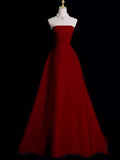 Charming Red Strapless A-Line Long Satin Prom Dress Evening Gown HZ0319