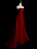 Charming Red Strapless A-Line Long Satin Prom Dress Evening Gown HZ0319