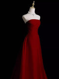 Charming Red Strapless A-Line Long Satin Prom Dress Evening Gown HZ0319