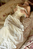 Elegant Ivory Strapless Tiered Mermaid Long Party Dress Birthday Gown HZ0319
