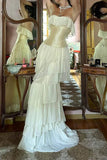 Elegant Ivory Strapless Tiered Mermaid Long Party Dress Birthday Gown HZ0319