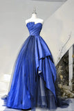 Blue Strapless A-Line Long Formal Party Gown Prom Dress HZ0319
