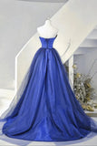Blue Strapless A-Line Long Formal Party Gown Prom Dress HZ0319