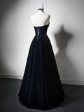 Dark Navy Strapless A-Line Velvet Long Formal Party Dress HZ0319