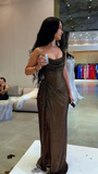 Stunning Brown One Shoulder Mermaid Shiny Long Evening Gown HZ0319
