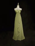 Green Halter A-Line Chiffon Vintage Long Prom Dress Evening Gown HZ0319