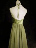 Green Halter A-Line Chiffon Vintage Long Prom Dress Evening Gown HZ0319