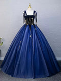 Navy Blue Straps A-Line Tulle Formal Ball Gown Evening HZ0319