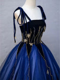Navy Blue Straps A-Line Tulle Formal Ball Gown Evening HZ0319
