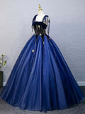 Navy Blue Straps A-Line Tulle Formal Ball Gown Evening HZ0319