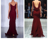 Burgundy Spaghetti Straps Open Back Mermaid Long Formal Evening Gown HZ0319