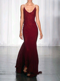 Burgundy Spaghetti Straps Open Back Mermaid Long Formal Evening Gown HZ0319